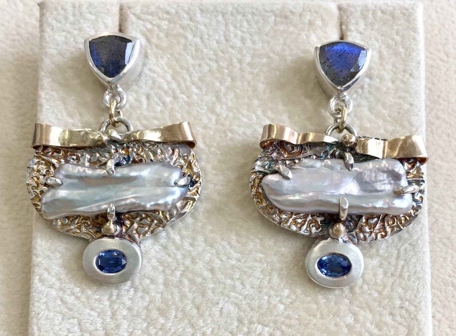 freshwater pearls sapphire gold statement earrings