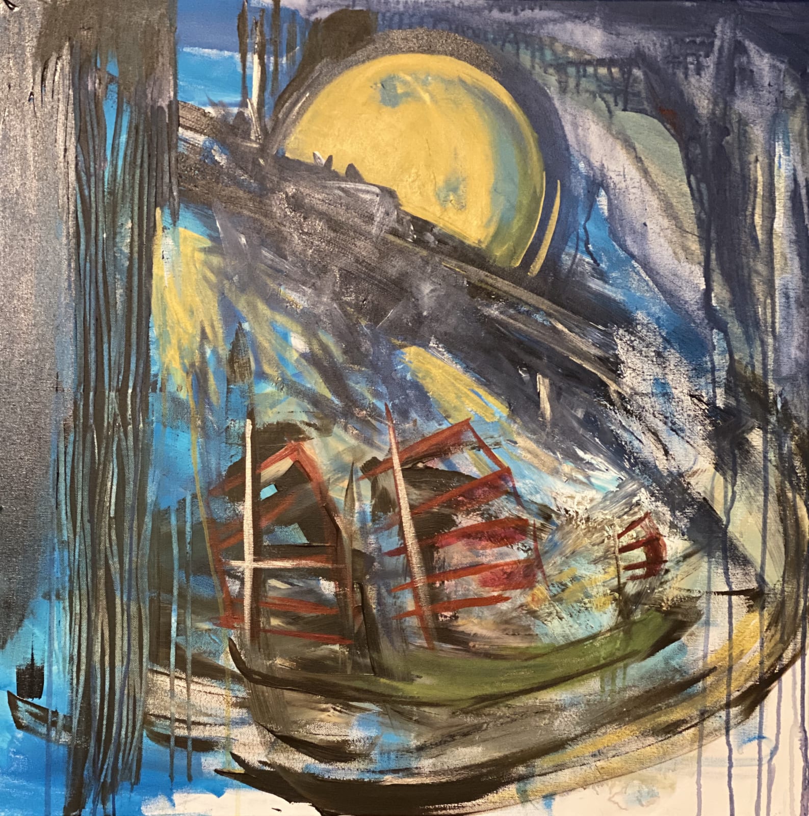 blue moon abstract acrylic painting