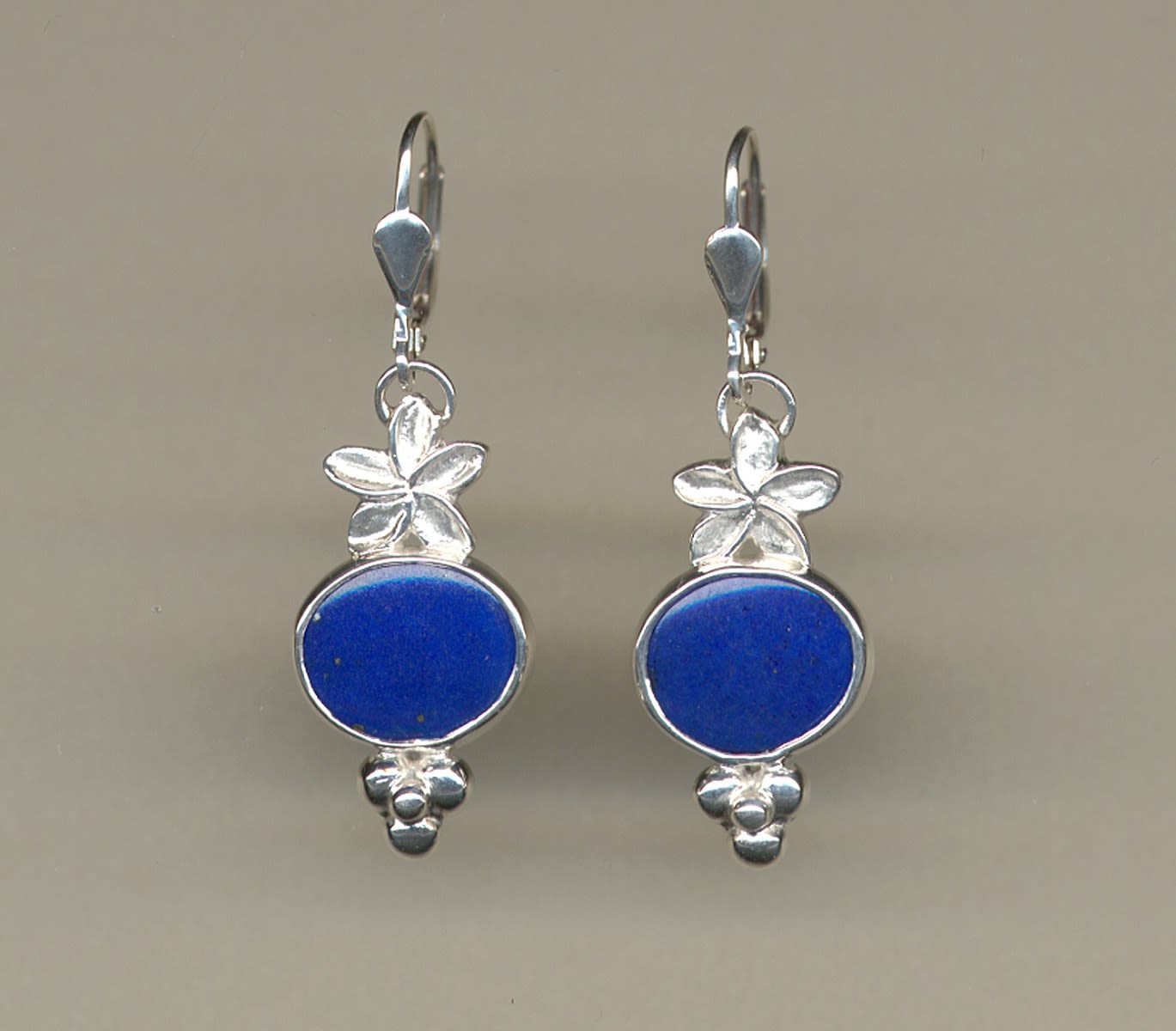 lapis lazuli drop floral silver earrings