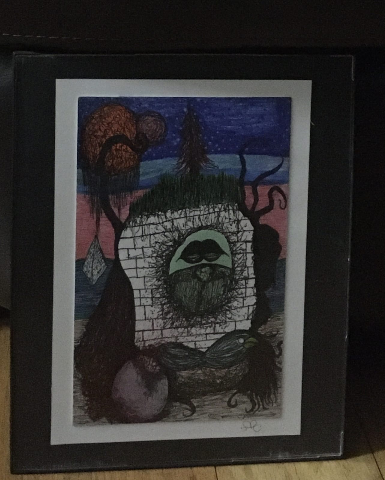 A pen and marker drawing