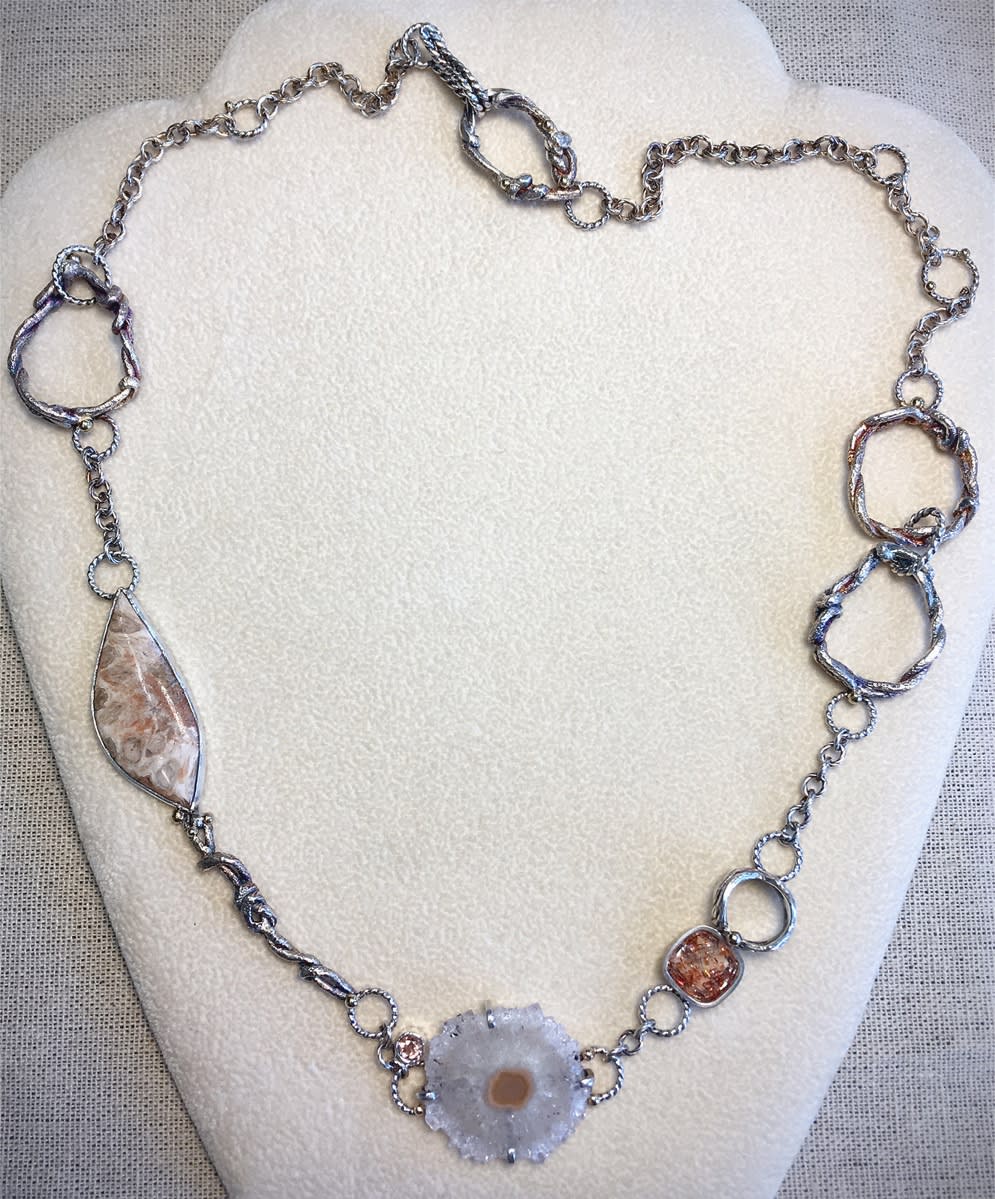 mixed stones branch silver necklace
