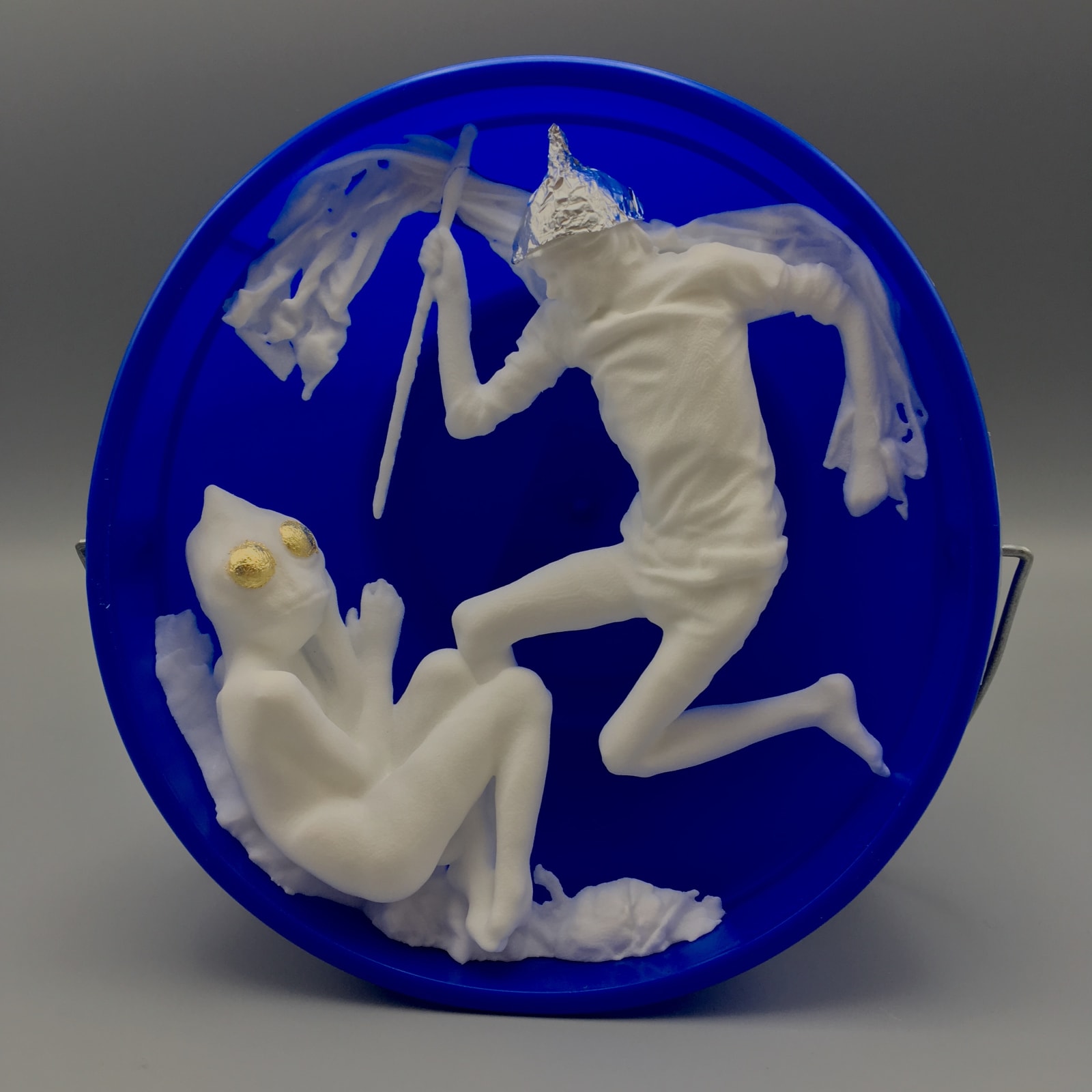 Two three-dimensional figures in white