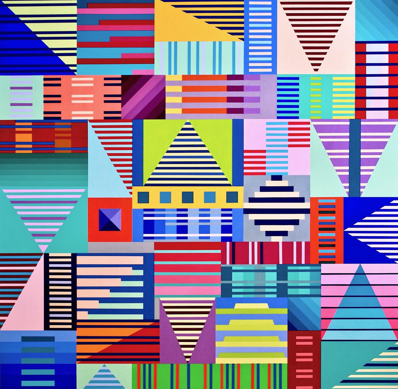 colorful geometric abstract acrylic gouache painting