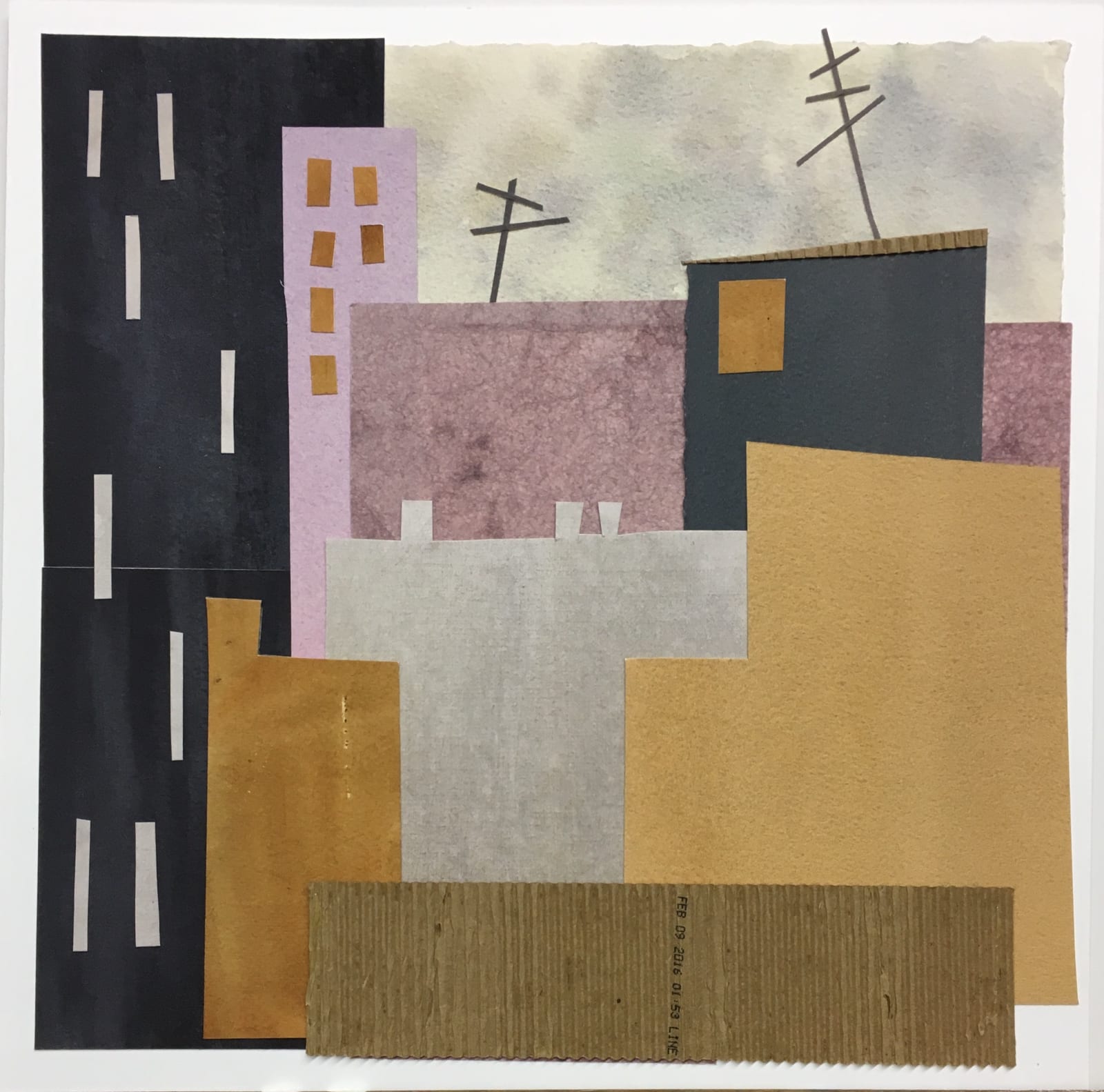 painted paper collage cityscape buildings