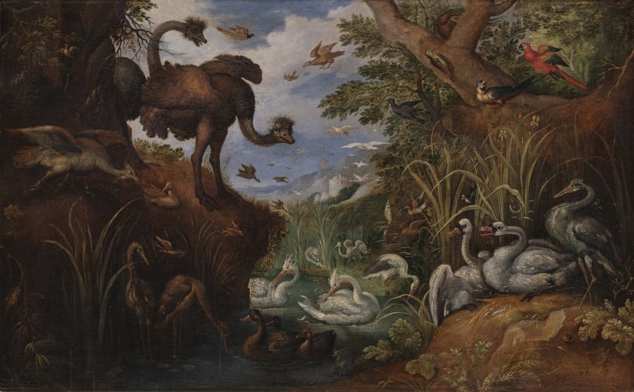 Roelandt Savery (Kortrijk 1576 - 1639 Utrecht), A Landscape with exotic Birds