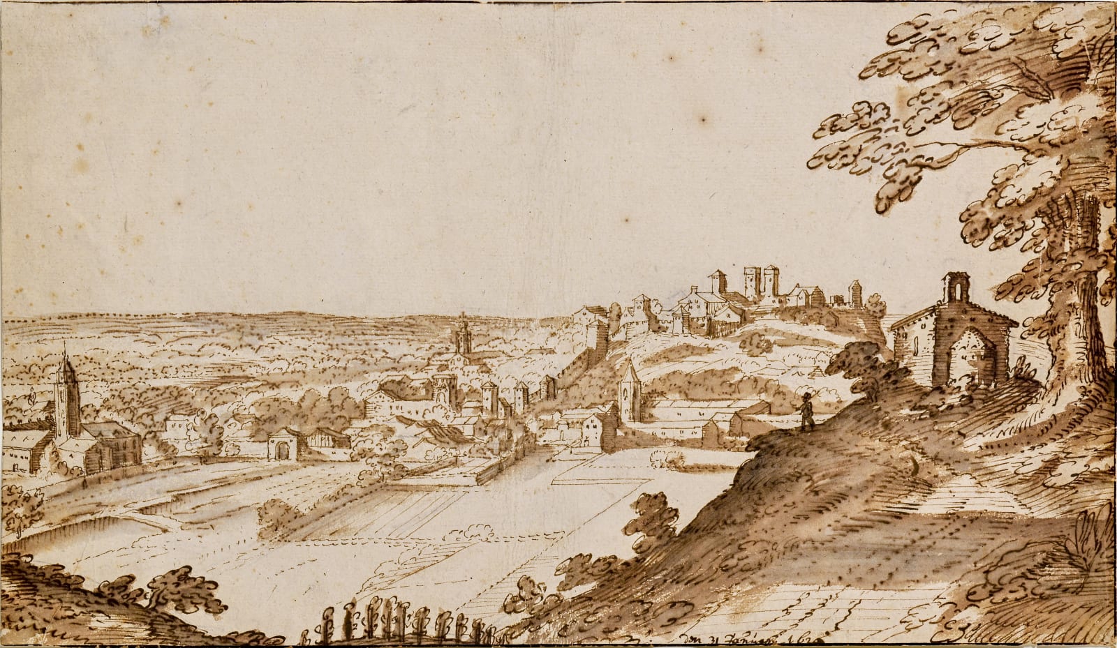 Joos de Momper (Antwerp 1564 - 1635), A Landscape with a Distant Town on a Hilltop