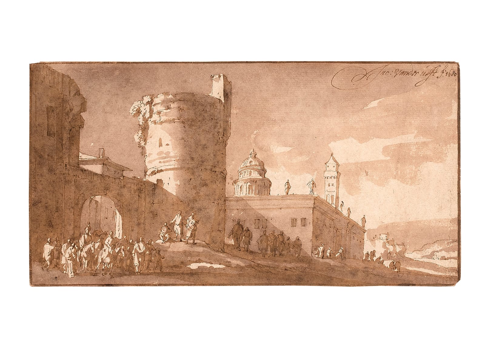 Jacob van der Ulft (Gorinchem 1621 - 1689 Noordwijk), A Crowd of People outside a City Gate