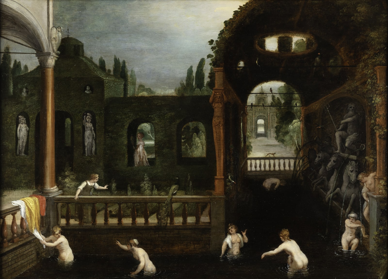 Adriaen van Stalbemt (Antwerp 1580 - 1662), Nymphs Bathing in a Elegant Garden