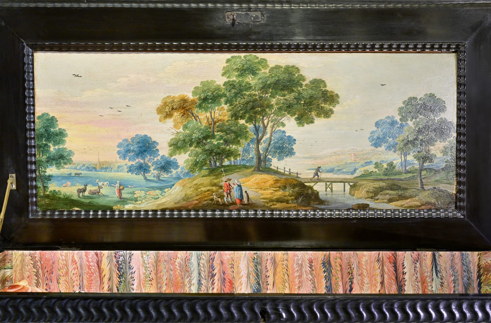 An Antwerp Ebony veneered Painted Cabinet, ca. 1660, with landscape paintings by Isaac van Oosten and workshop (Antwerp 1613 - 1661)