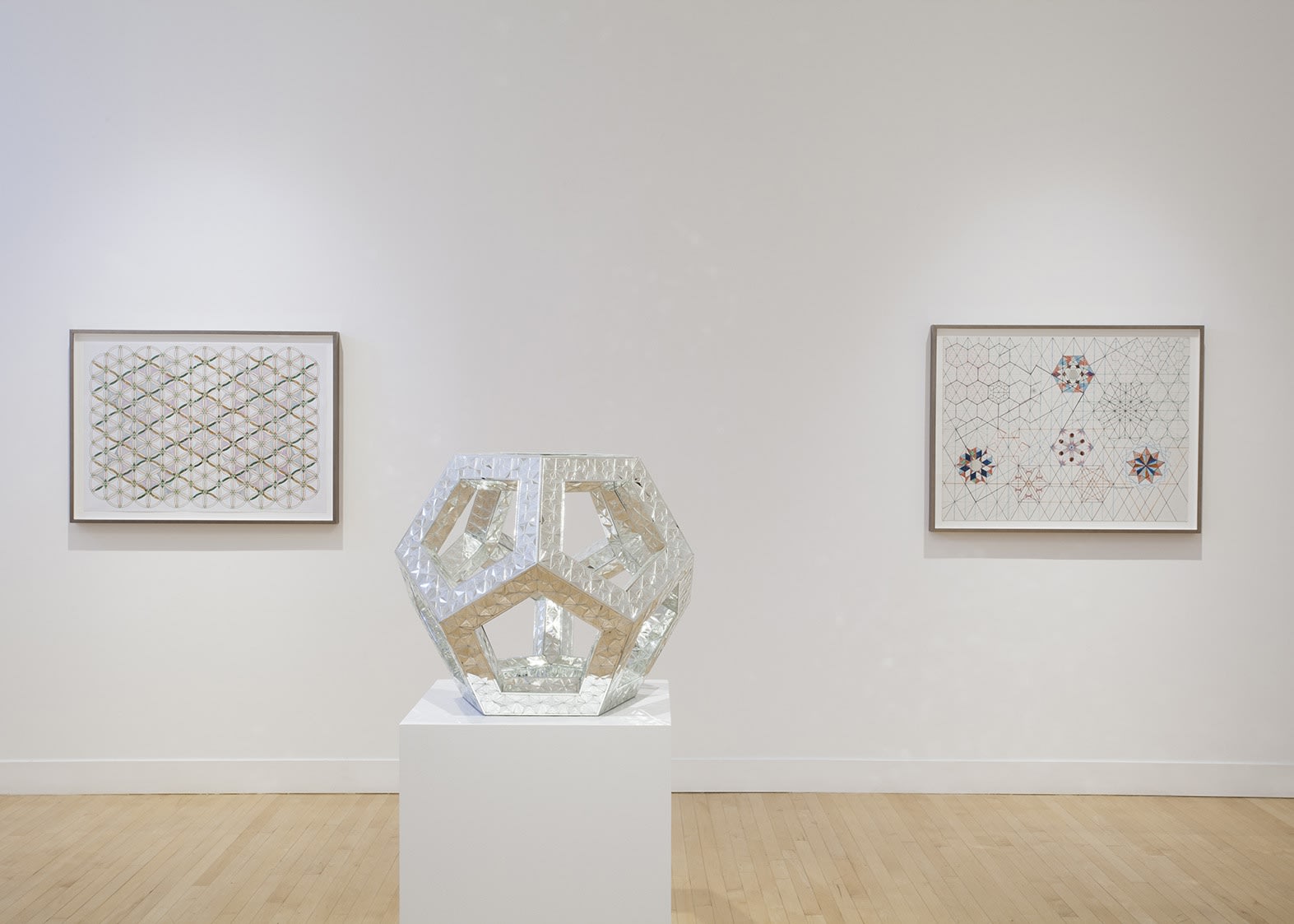 Installation view of Based on the Hexagon: The Recent Drawings of Monir Farmanfarmaian, May 7 - June 27, 2015 at Haines Gallery, San Francisco