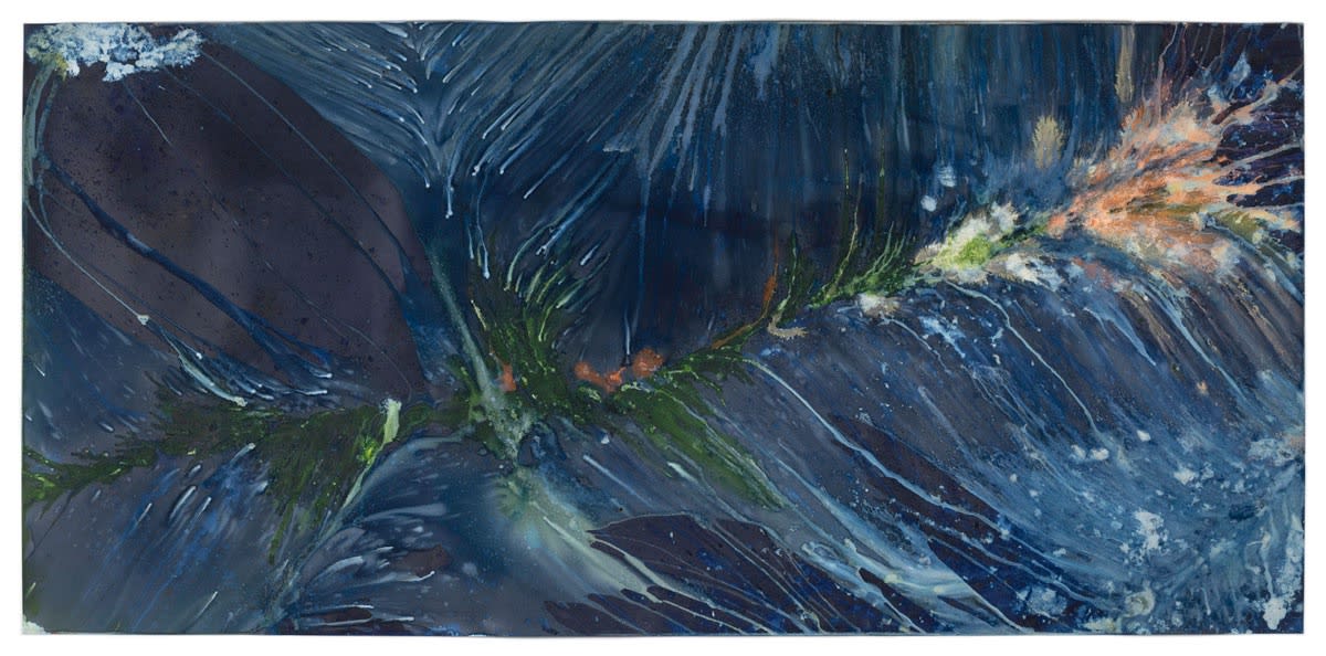 Meghann Riepenhoff, Days 46-49: mushroom spore ink + Prussian Blue pigment + tears + lake water + snow and sun + freeze and melt + time, 2024