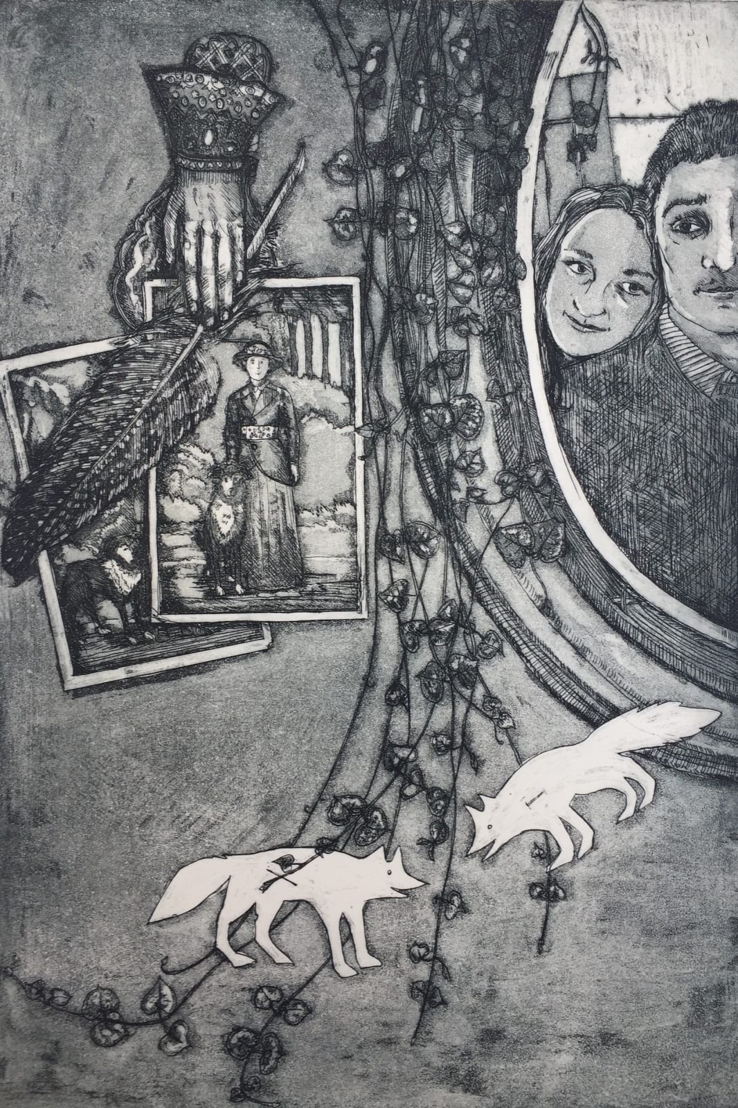 Tessa Asquith-Lamb, A String of Hearts, etching and aquatint, 2019