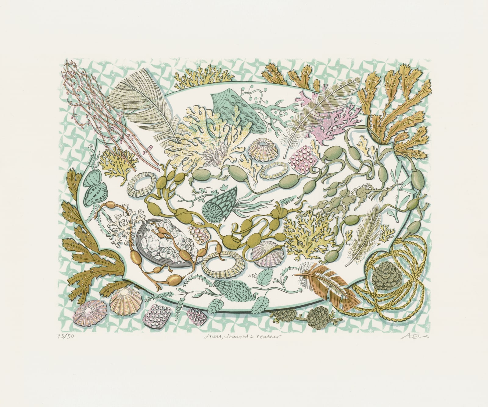 Angie Lewin, Shell, Seaweed & Feather, 2019