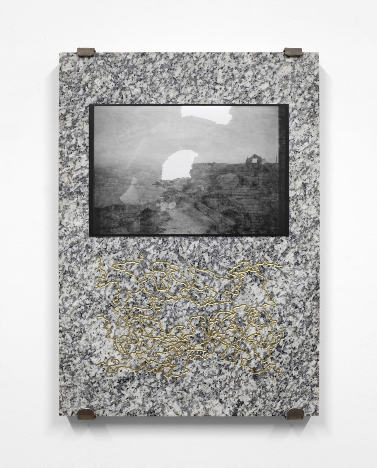 Following the Seam (no. 20), 2019 photograph, gelatin silver print on paper, and granite, ink, aluminium, steel 42 x 30 x 3 cm