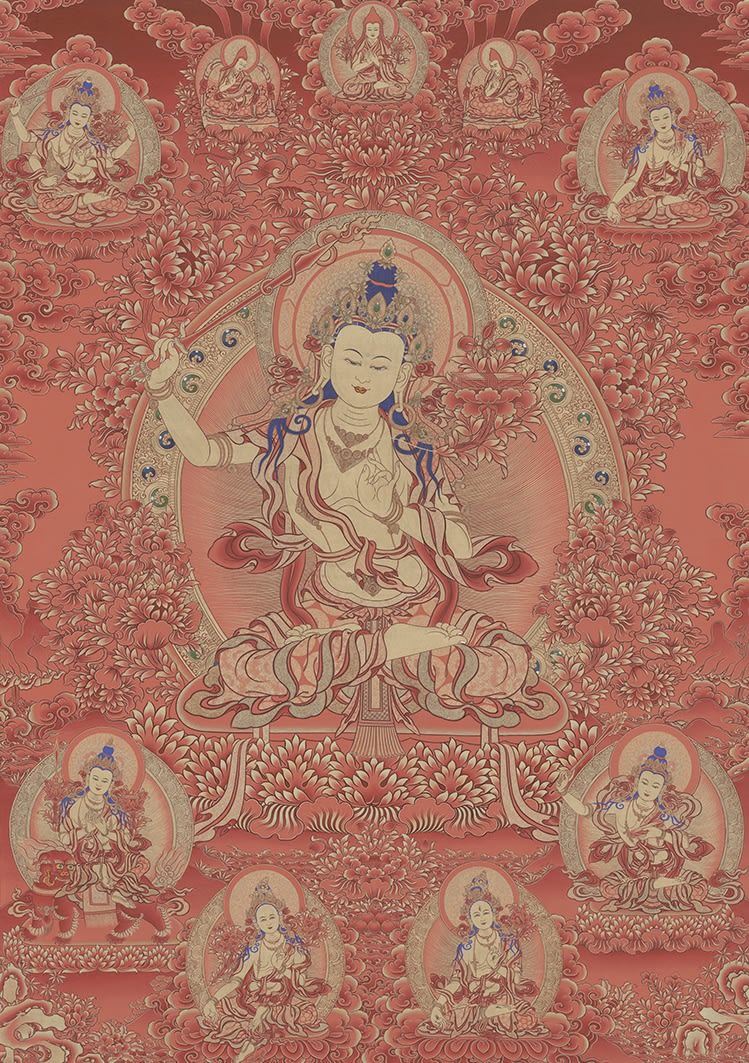 Niangben , Manjushri Bodhisattva (Red Tangka)