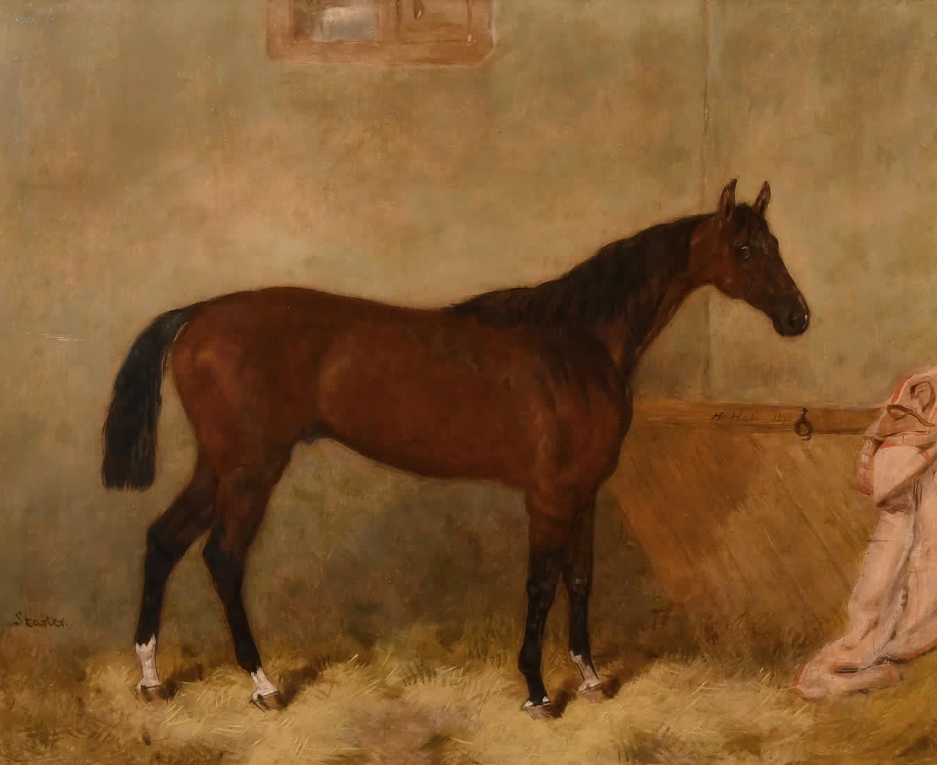Harry Hall (1813-1882), A chestnut hunter 'Starter' in a stable, 1870