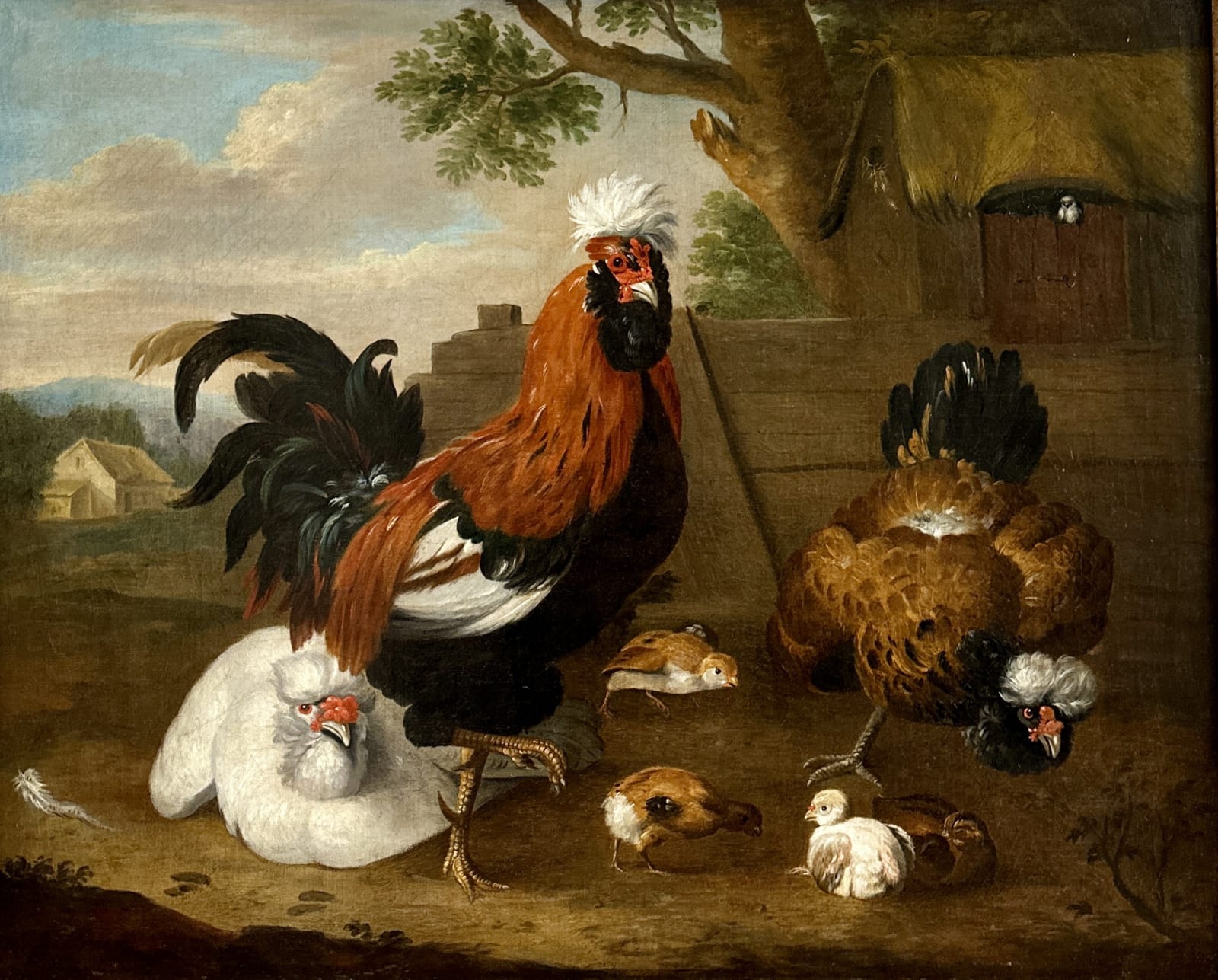 Follower of Melchior d’Hondecoeter, A cockerel with hens and chicks, Circa 1790
