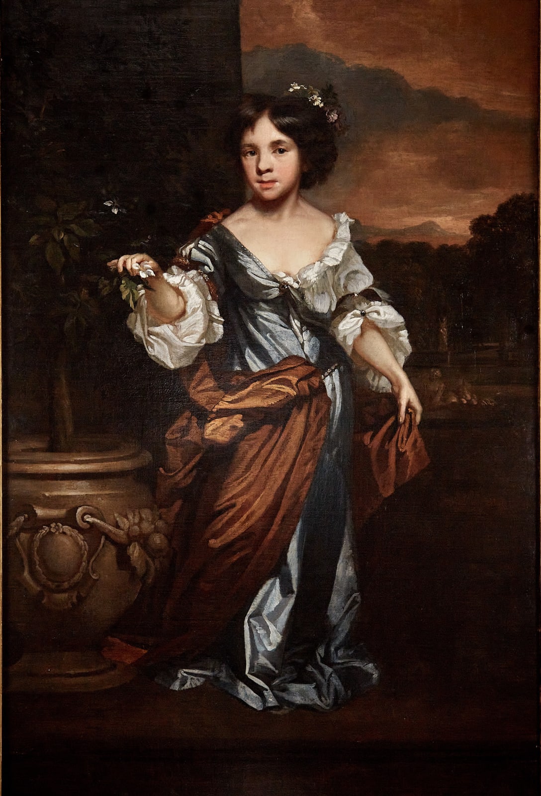 17th century portrait of a girl on a garden terrace by John Riley and John Closterman