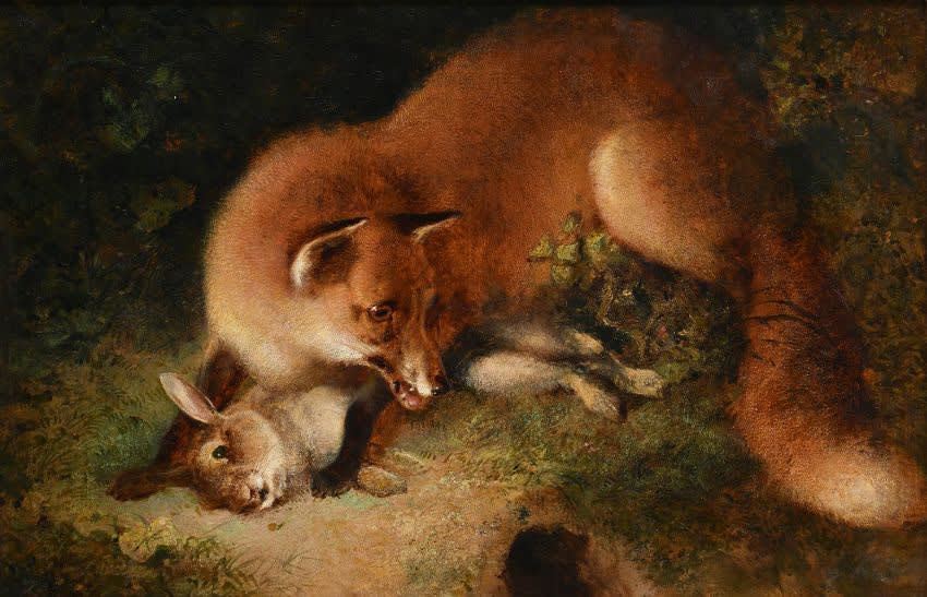 A fox with a rabbit, Circle of George Horlor