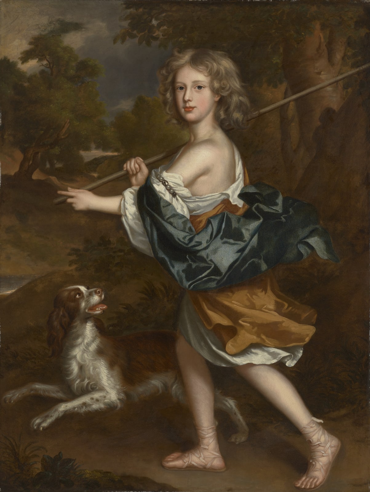 Attributed to William Wissing (1656-1687) and Studio, 17th century portrait of a boy with his dog in a landscape, circa 1685