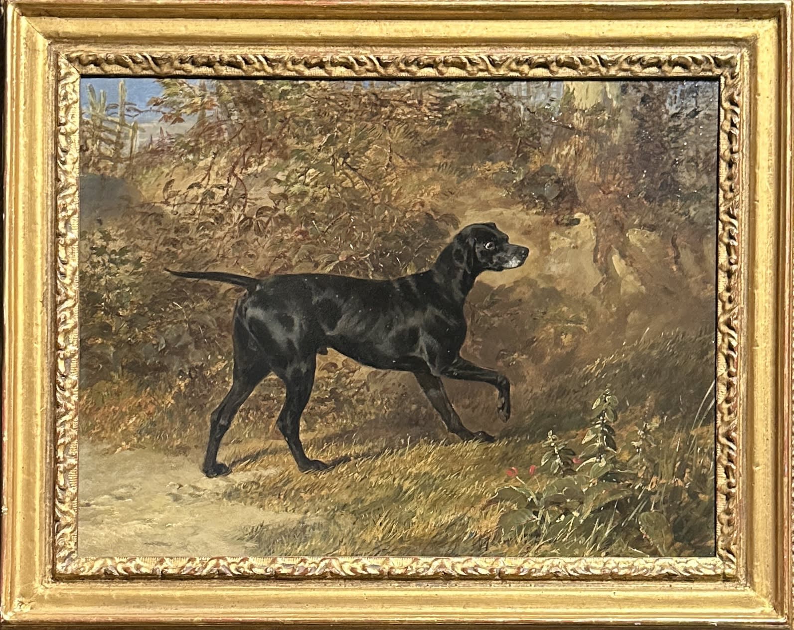 John Frederick Herring Senior (1795-1865), A black pointer in a woodland landscape, circa 1830