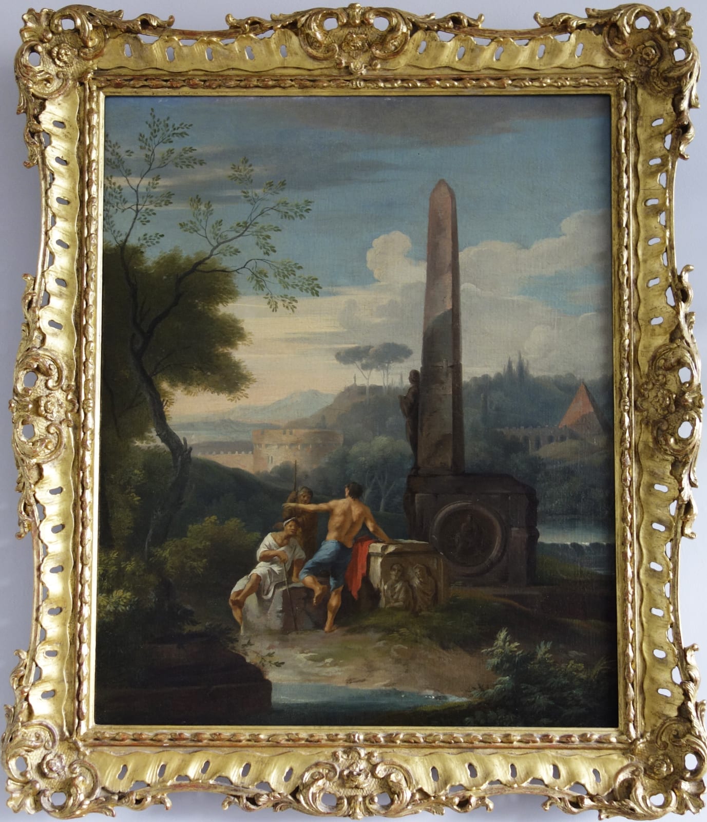Follower of Giovanni Paolo Panini, Pair of 19th century capriccio landscapes with classical ruins and figures, c.1800