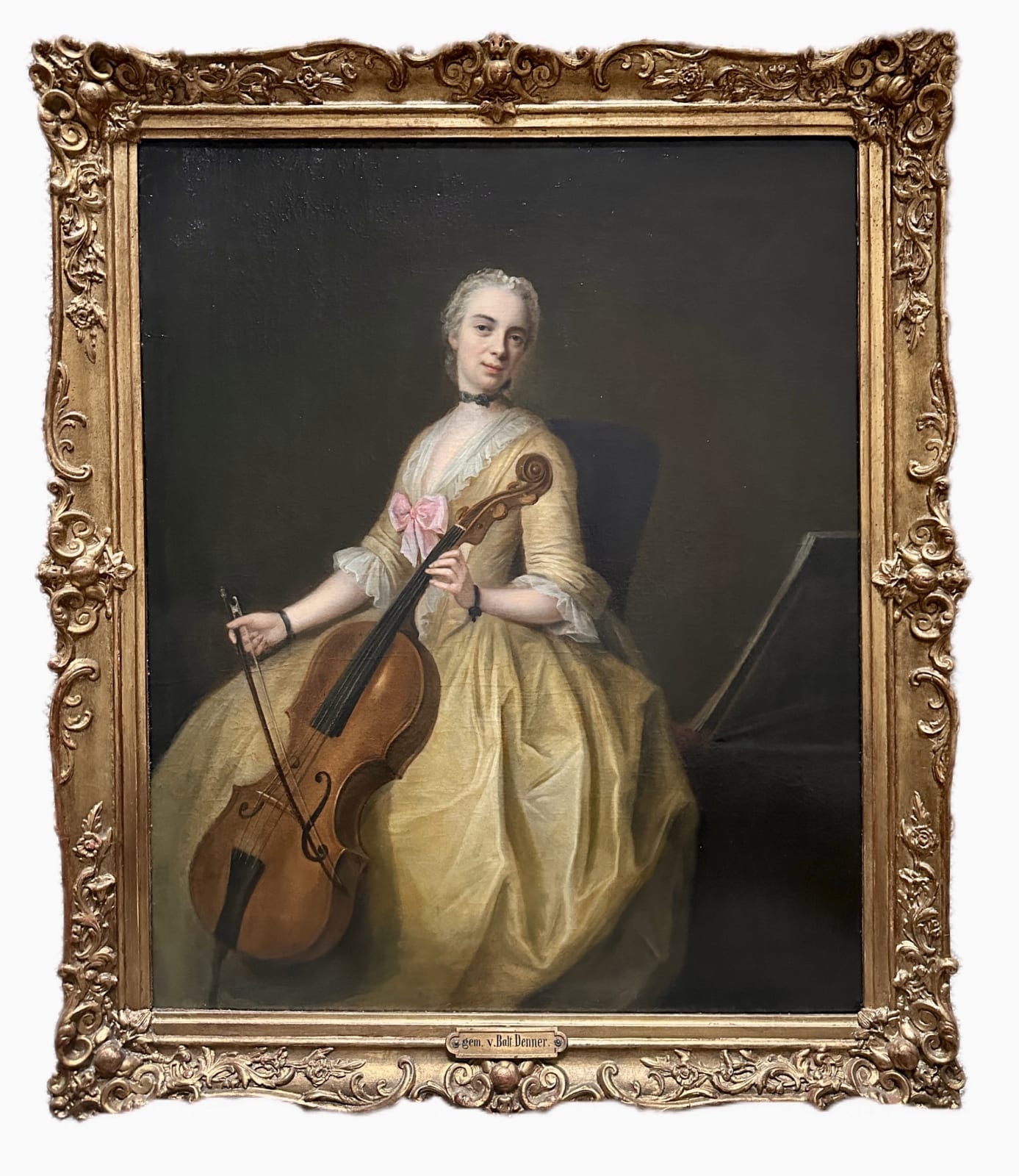 Balthasar Denner (1685-1749), Portrait of the artist's daughter playing the cello, circa 1730