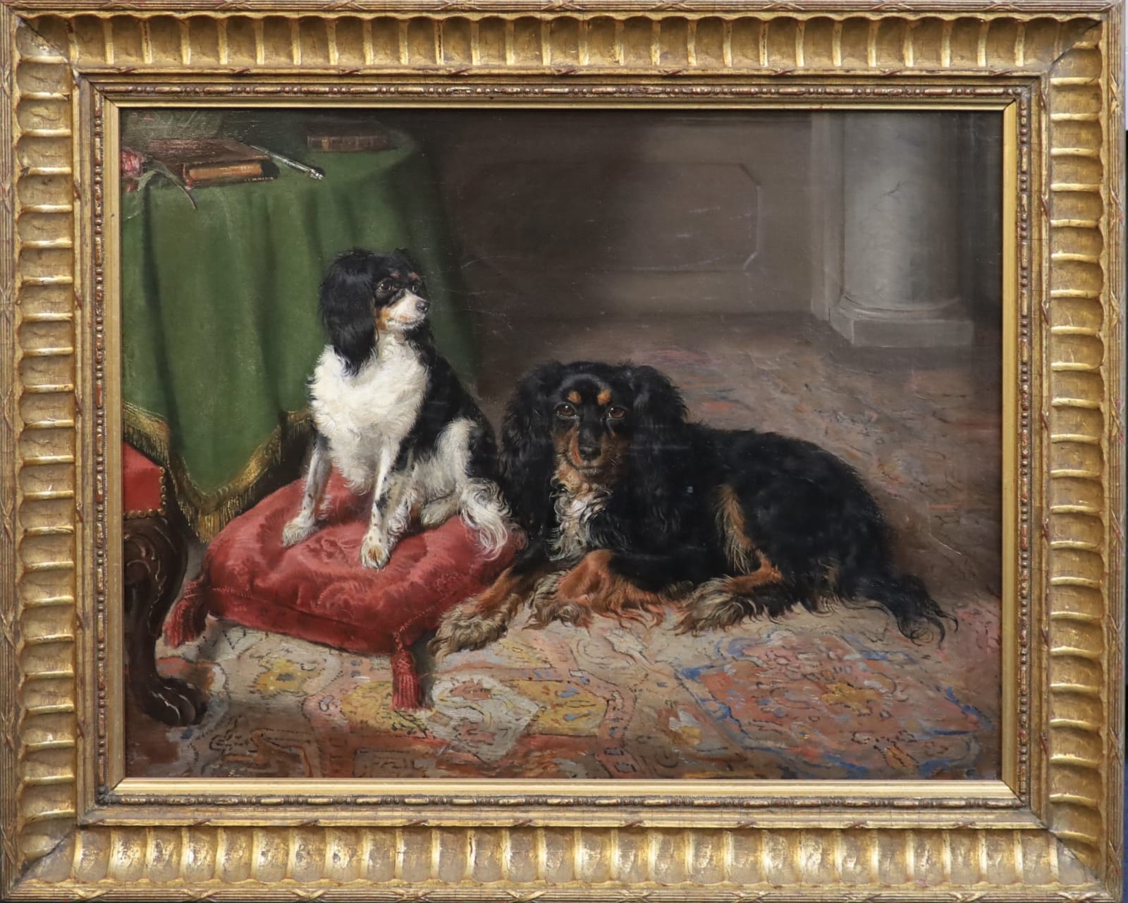 Follower of Sir Edwin Henry Landseer RA (1802-1873), Two spaniels in a sumptuous interior, circa 1838