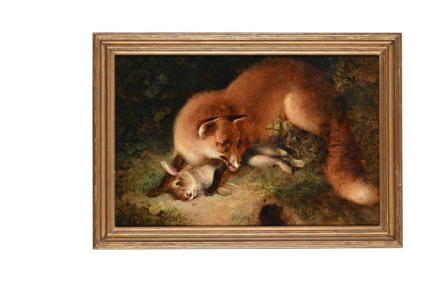 Circle of George Horlor (1849-1895), A fox with a rabbit in woodland undergrowth, circa 1890