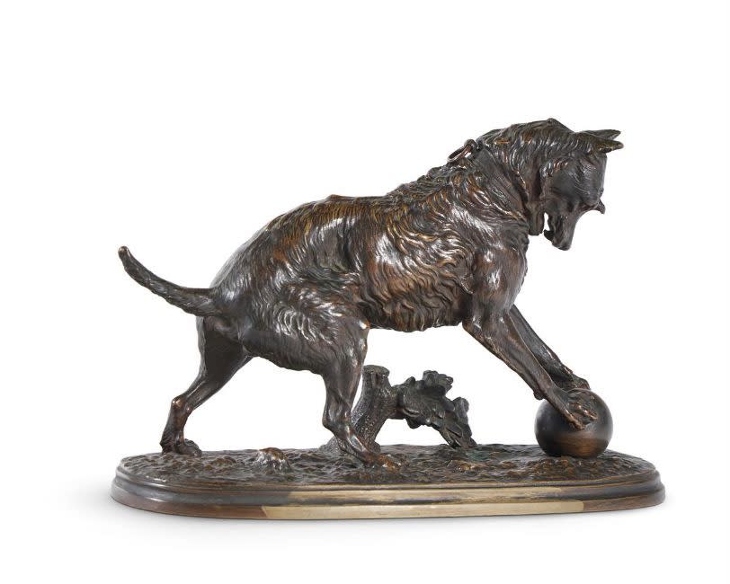 ARTHUR WAAGEN (1833-1898), Bronze dog playing with a ball, circa 1890