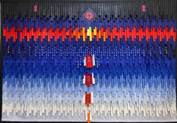 Abdoulaye Konate Composition en bleu et orange aux motifs arkilla kerka - No 1 , 2020 Mixed media textile, 327 x 228 cm / 128 3/4 x 89 3/4 in