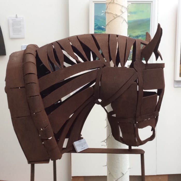 steel sculpture of shire horse head