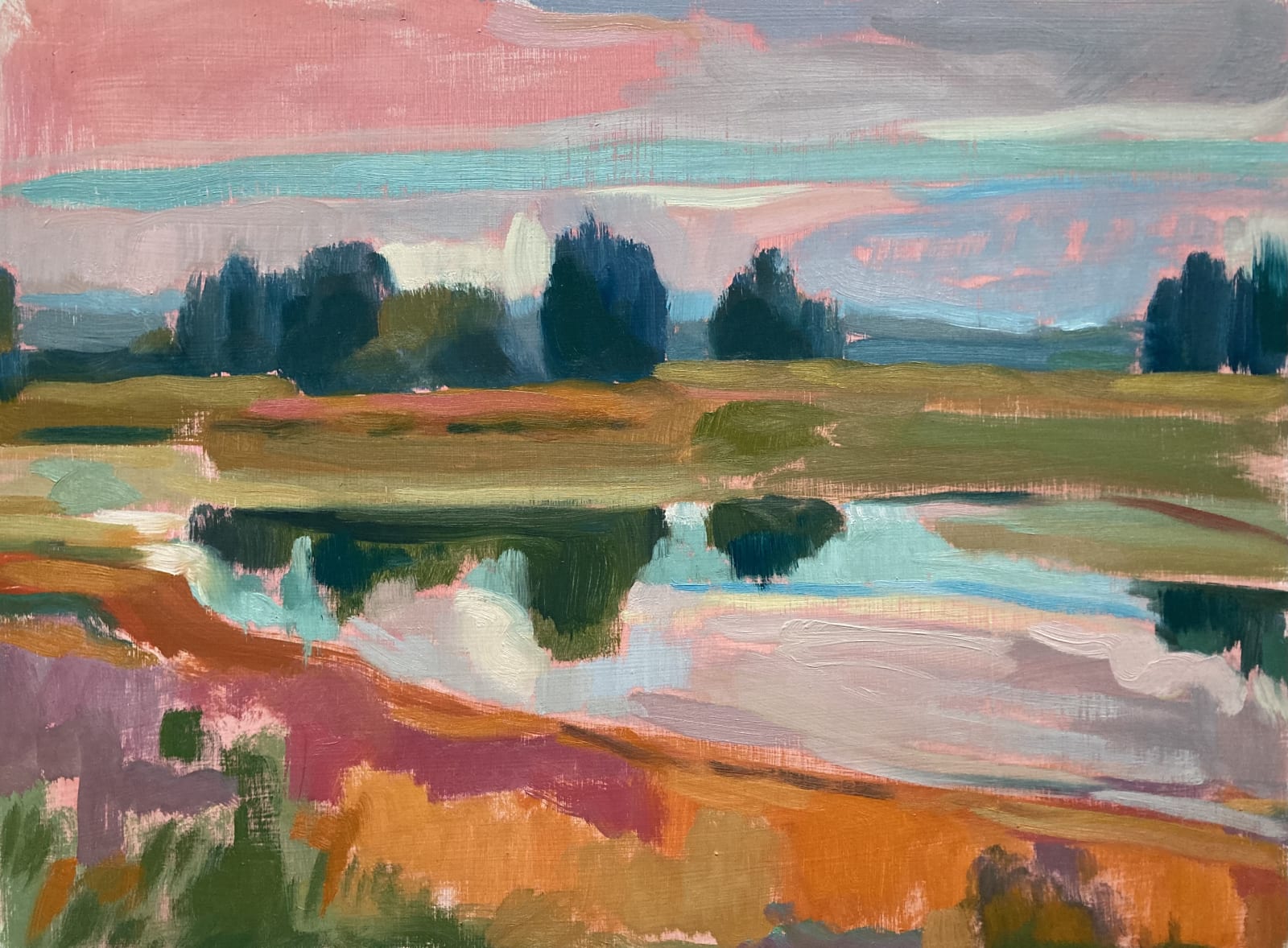 Frances Watts, The Pond in Orange and Blue