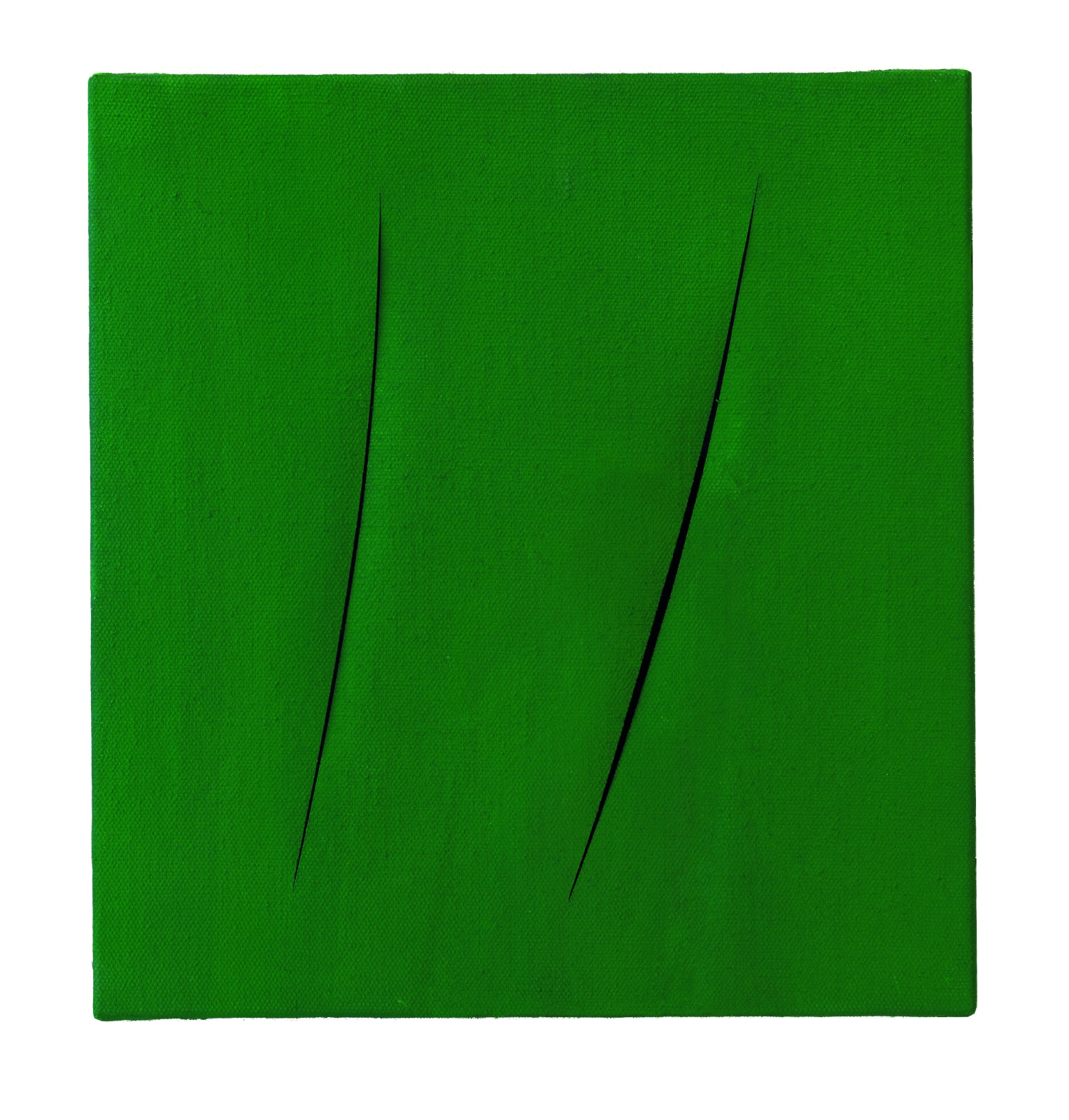 Concetto Spaziale, Attese, 1960 Aquarela sobre tela [Watercolor on canvas] Assinado, intitulado e com inscrição “L. Fontana Concetto Spaziale ATTESE 1+1-33ST” no verso [Signed, titled and with inscription “L. Fontana Concetto Spaziale ATTESE 1+1-33ST” on the reverse] 40.5 x 38 cm [15 15/16 x 14 15/16 in.]