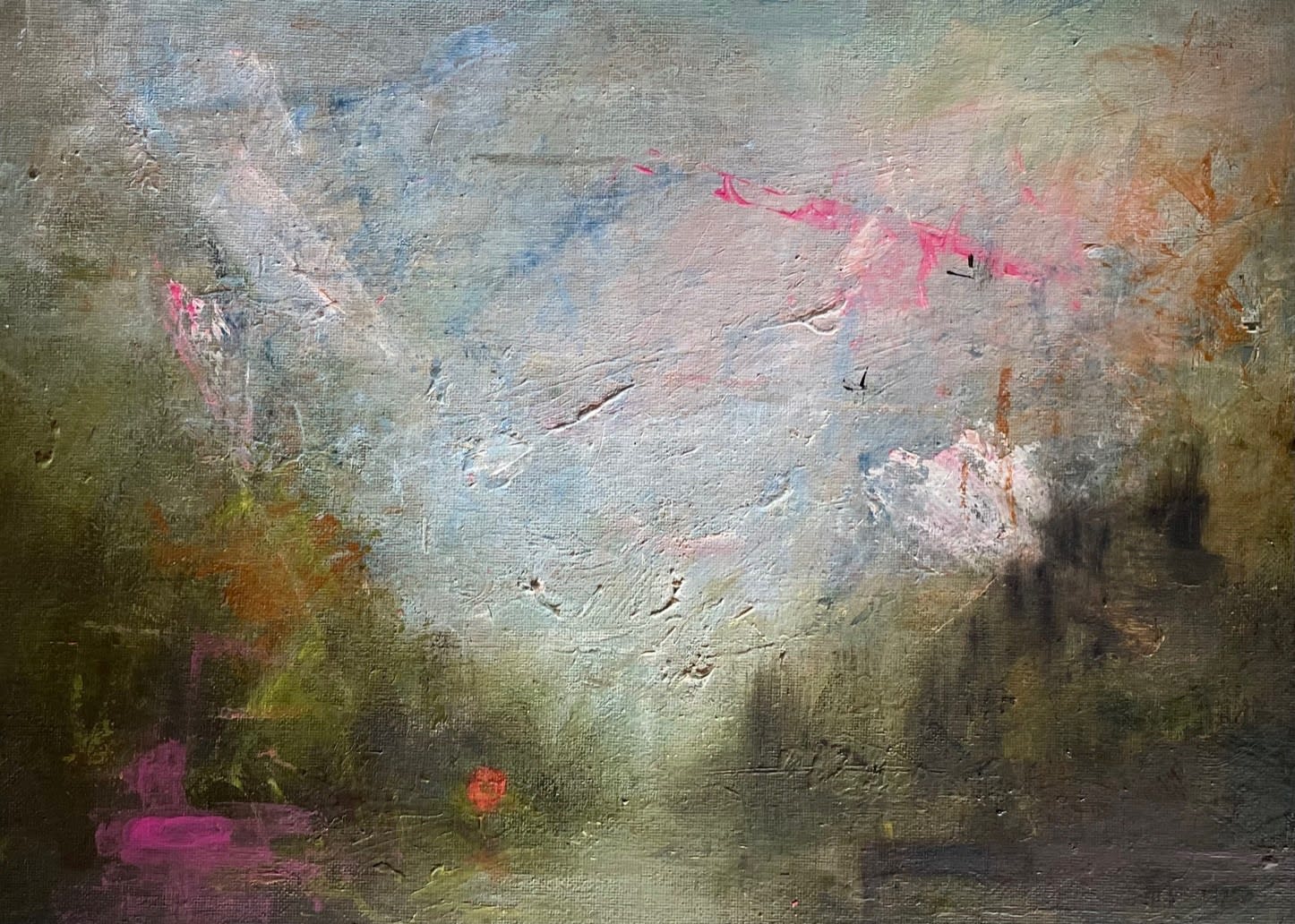 Mary Grant, Drifting Flamingo on Lake at Dusk, 2024