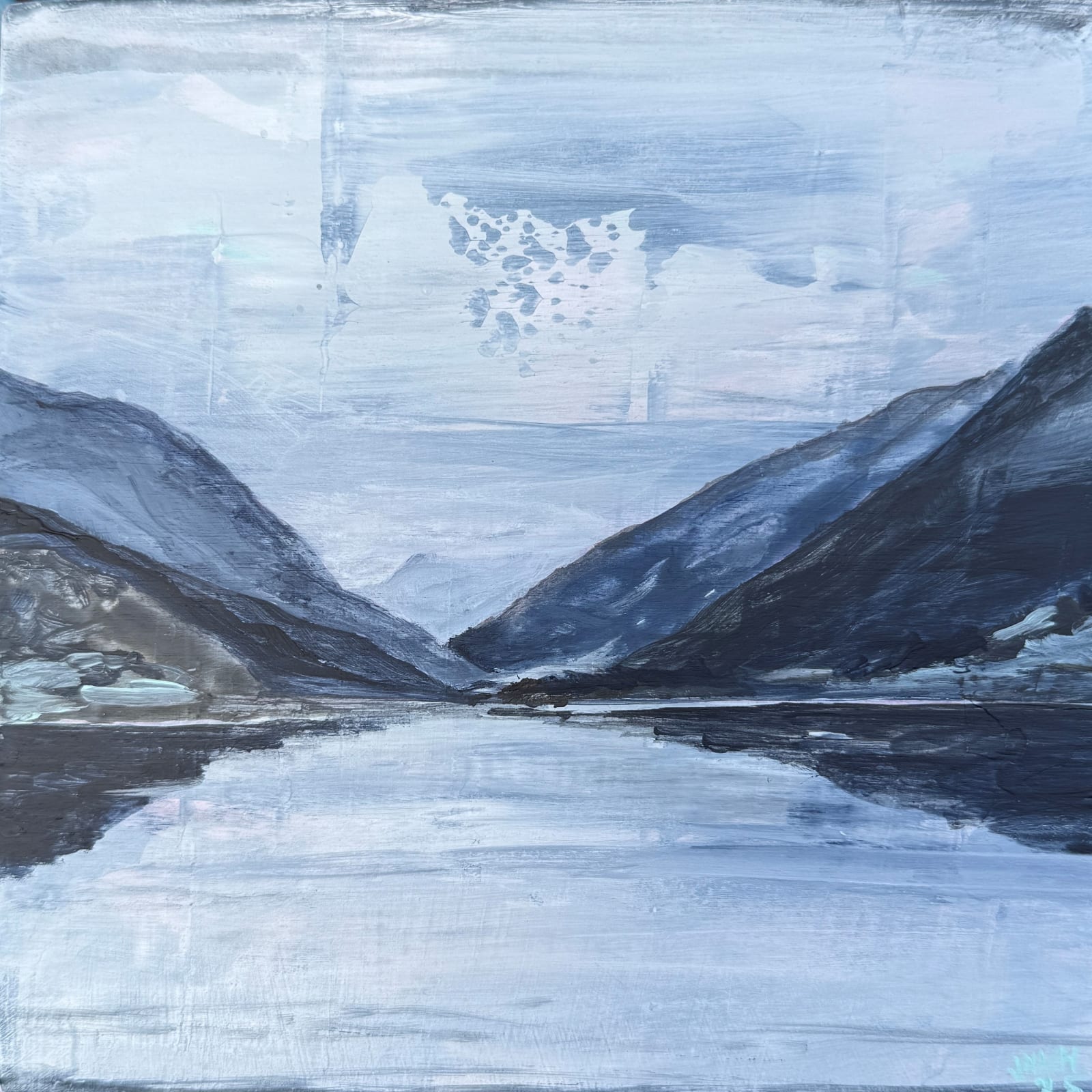 John Hainsworth, Llyn Padorn, acrylic on board, 15 x 15 cm, 2024