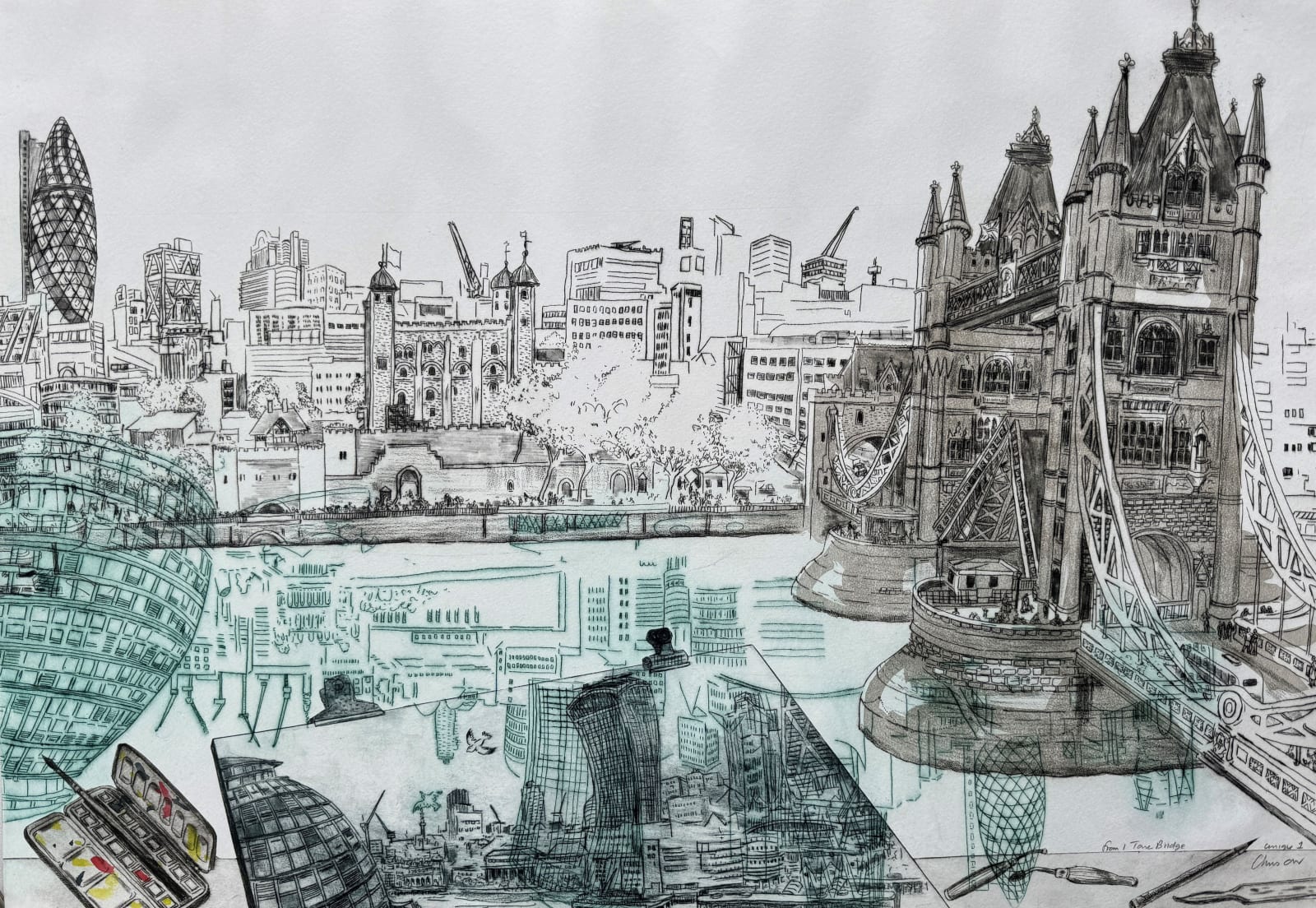 Chris Orr, From 1, Tower Bridge, 2016