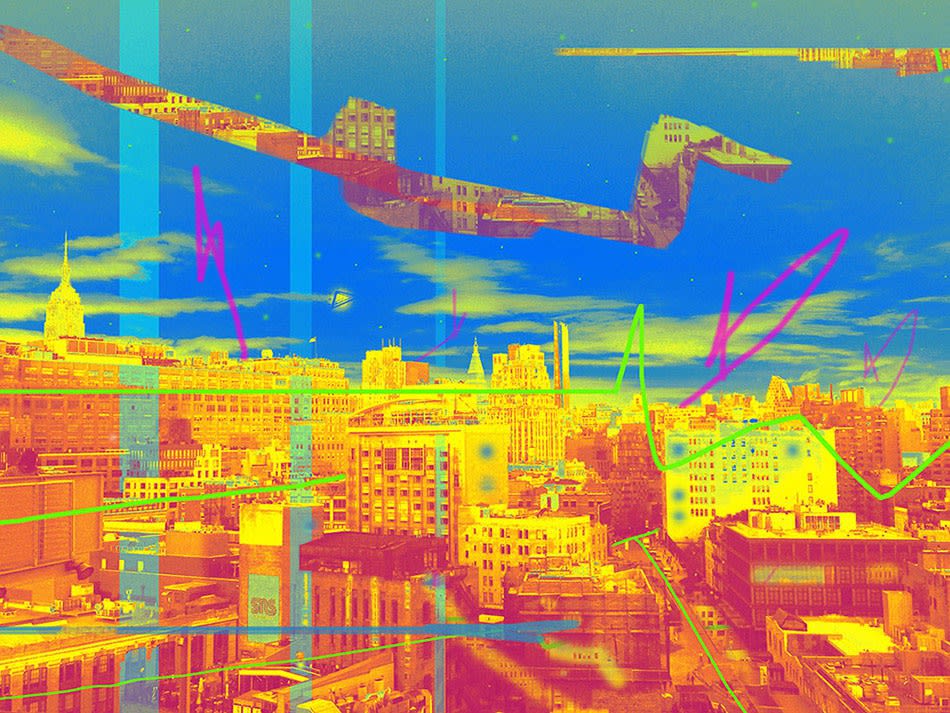 Carlos Rodal, Quetzalcoatl over Fluorescent Manhattan, 2019