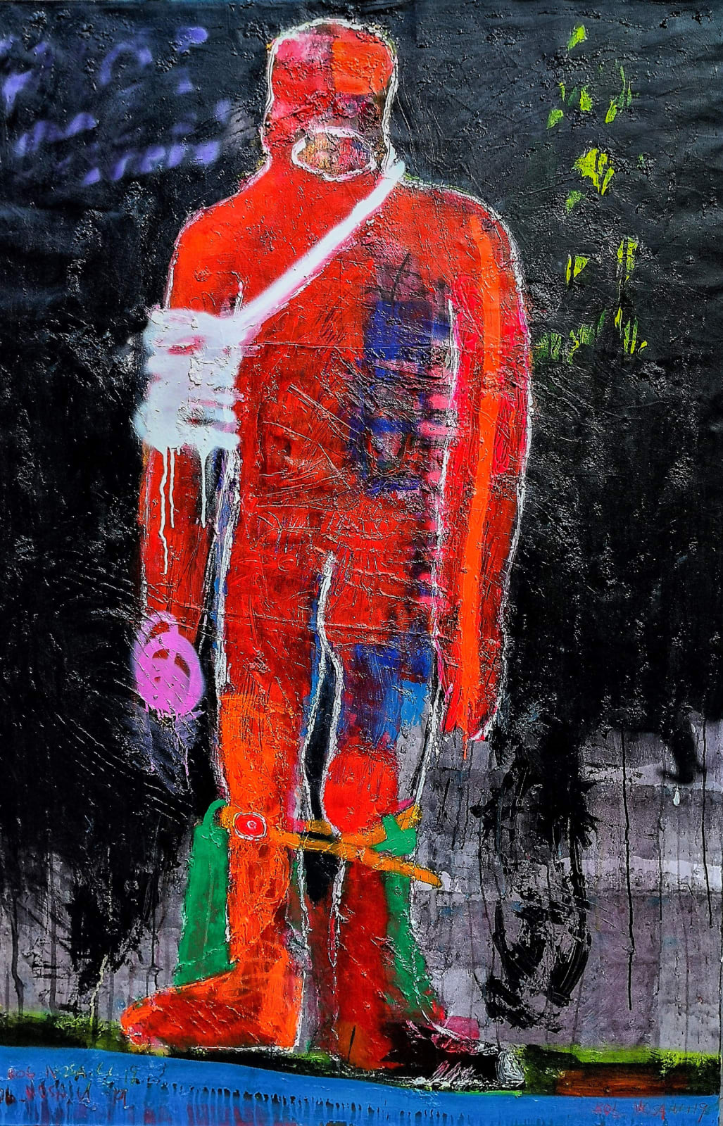 Bob-Nosa - Wounded Patriot - 2019 - 183cm H x 122cm W - Acrylic, spray paint & fabric collage on textured canvas
