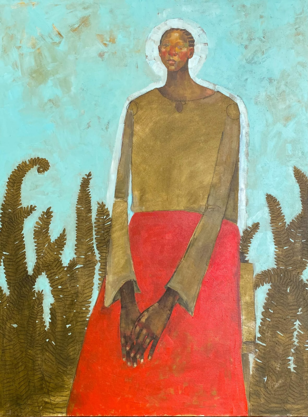 Olivia Mae Pendergast, Girl in Red Skirt with Ferns, 2023
