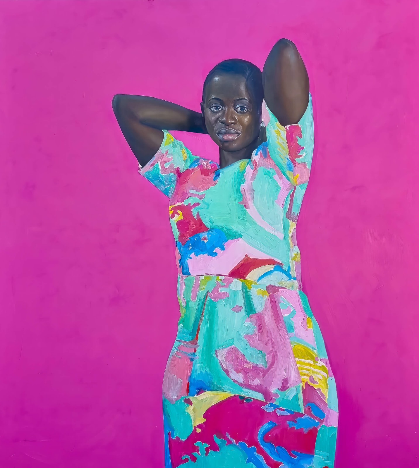Oluwole Omofemi - Of the pink - 2023 - 151cm H x 137cm W - Oil and acrylic on canvas
