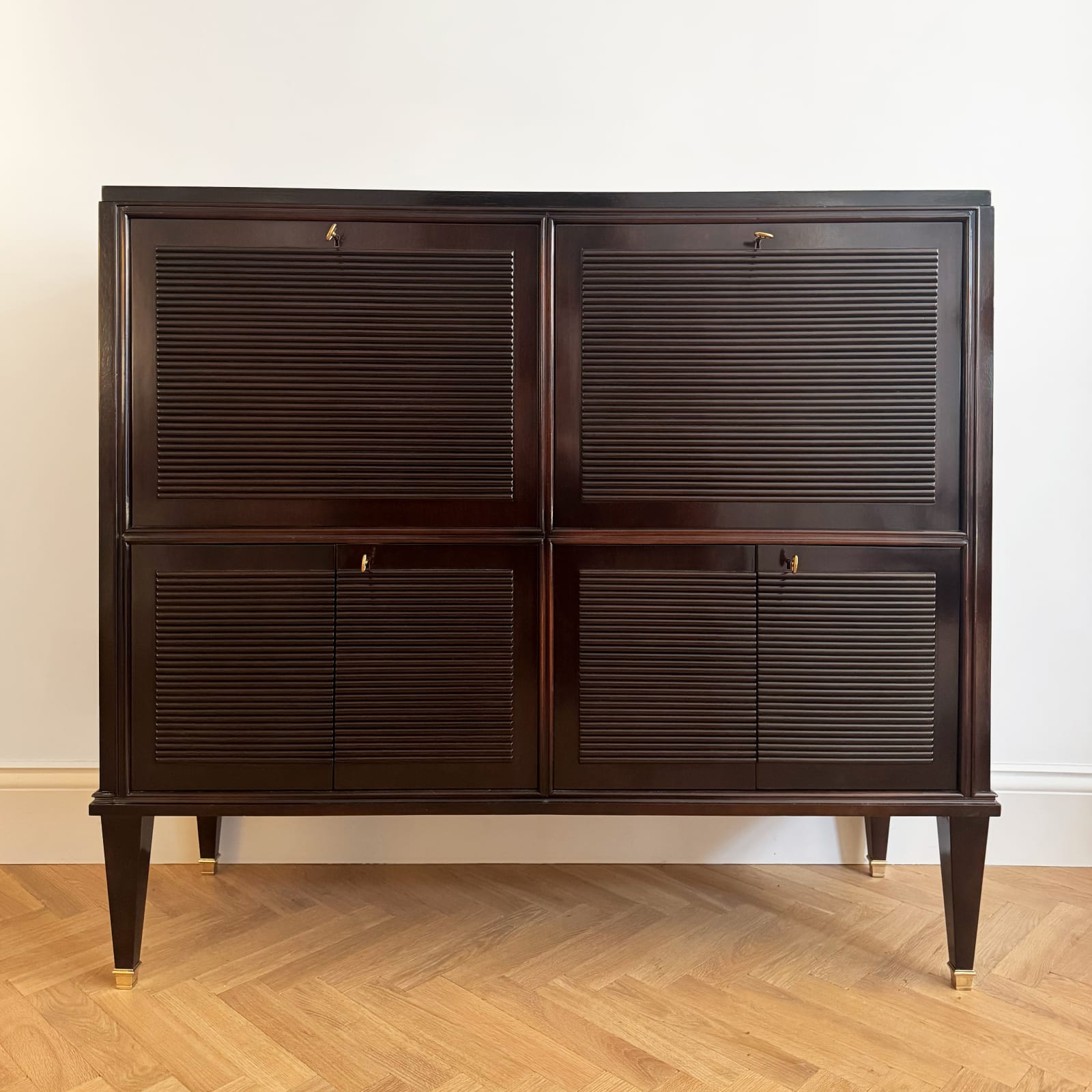 Italian, A Large Reeded Cabinet with Fold Out Desk, Mid century