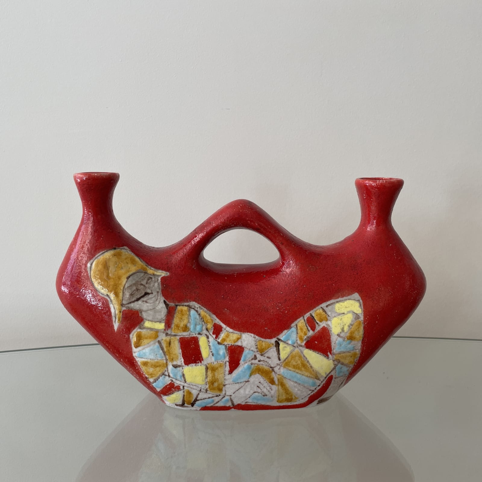 La Cava, A Harlequin and Columbine Stoneware Candleholder, Circa 1950s