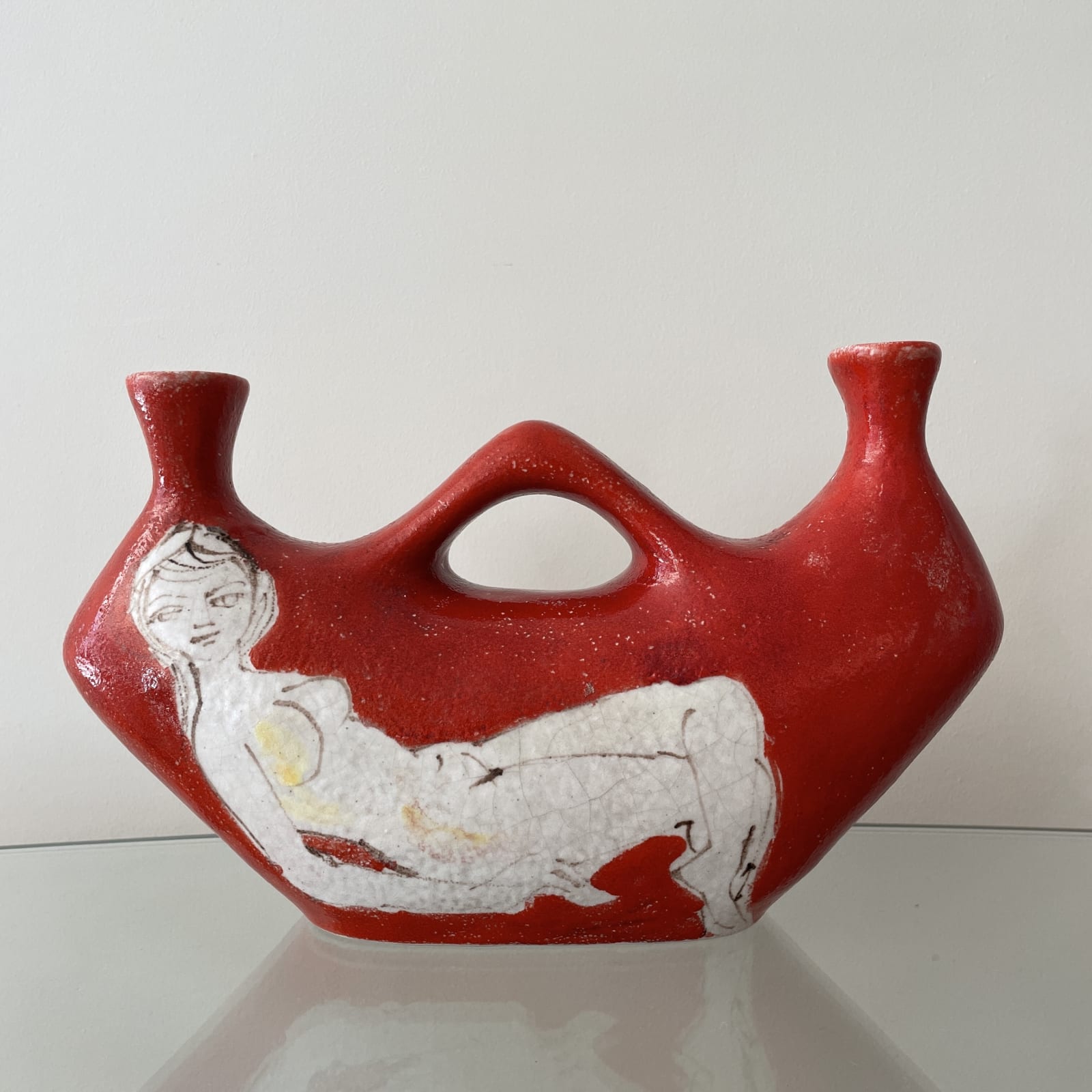 La Cava, A Harlequin and Columbine Stoneware Candleholder, Circa 1950s