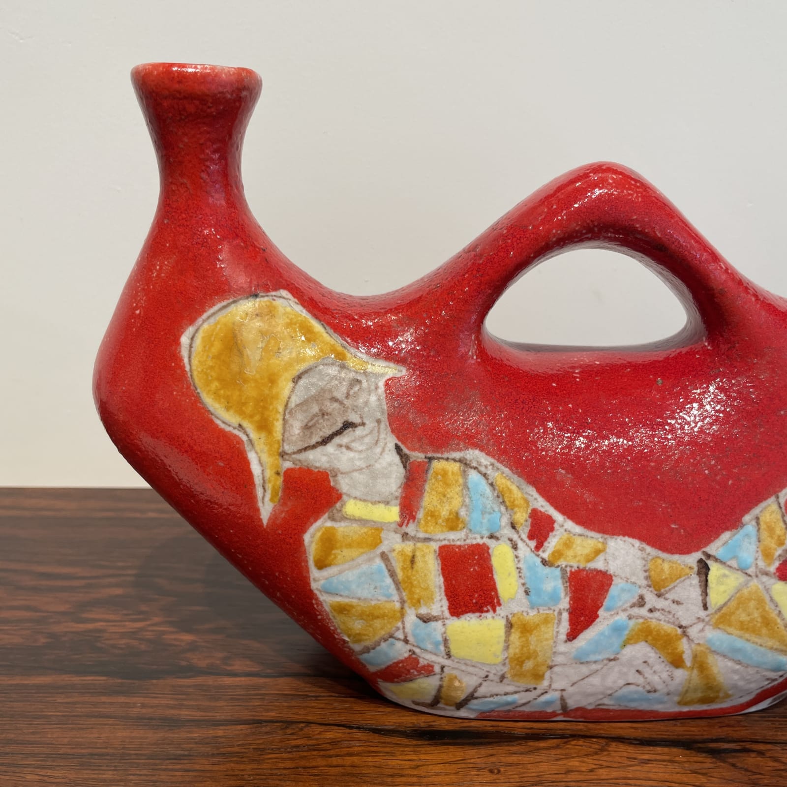 La Cava, A Harlequin and Columbine Stoneware Candleholder, Circa 1950s