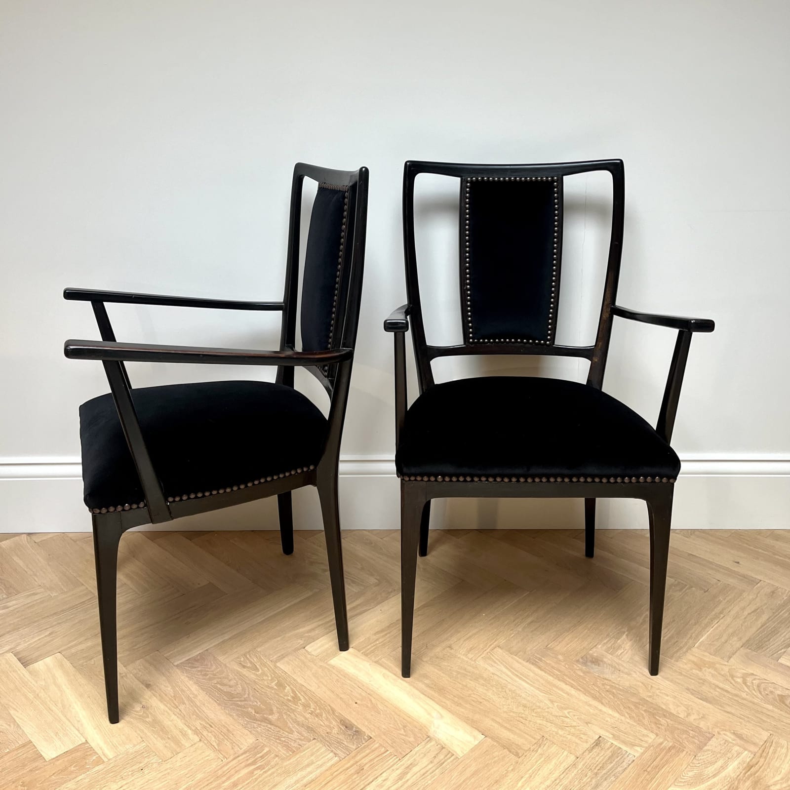 Italian, A Pair of Ebonized Armchairs, Circa 1950s