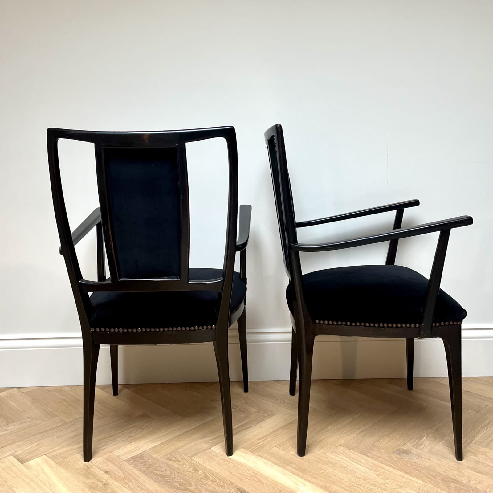 Italian, A Pair of Ebonized Armchairs, Circa 1950s