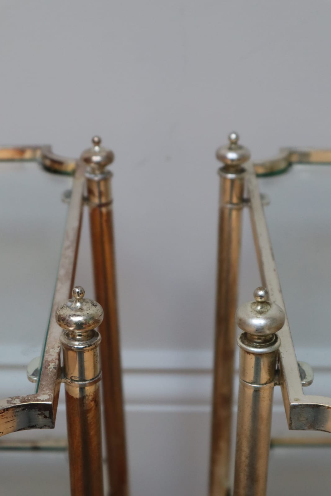 Italian, A Pair of Small Silver Metal Side Tables, Midcentury