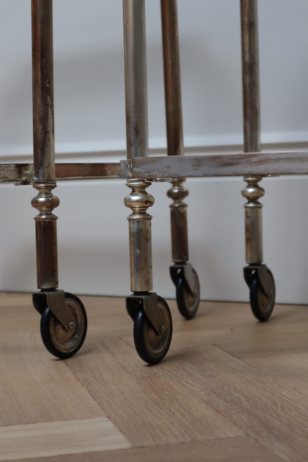 Italian, A Pair of Small Silver Metal Side Tables, Midcentury