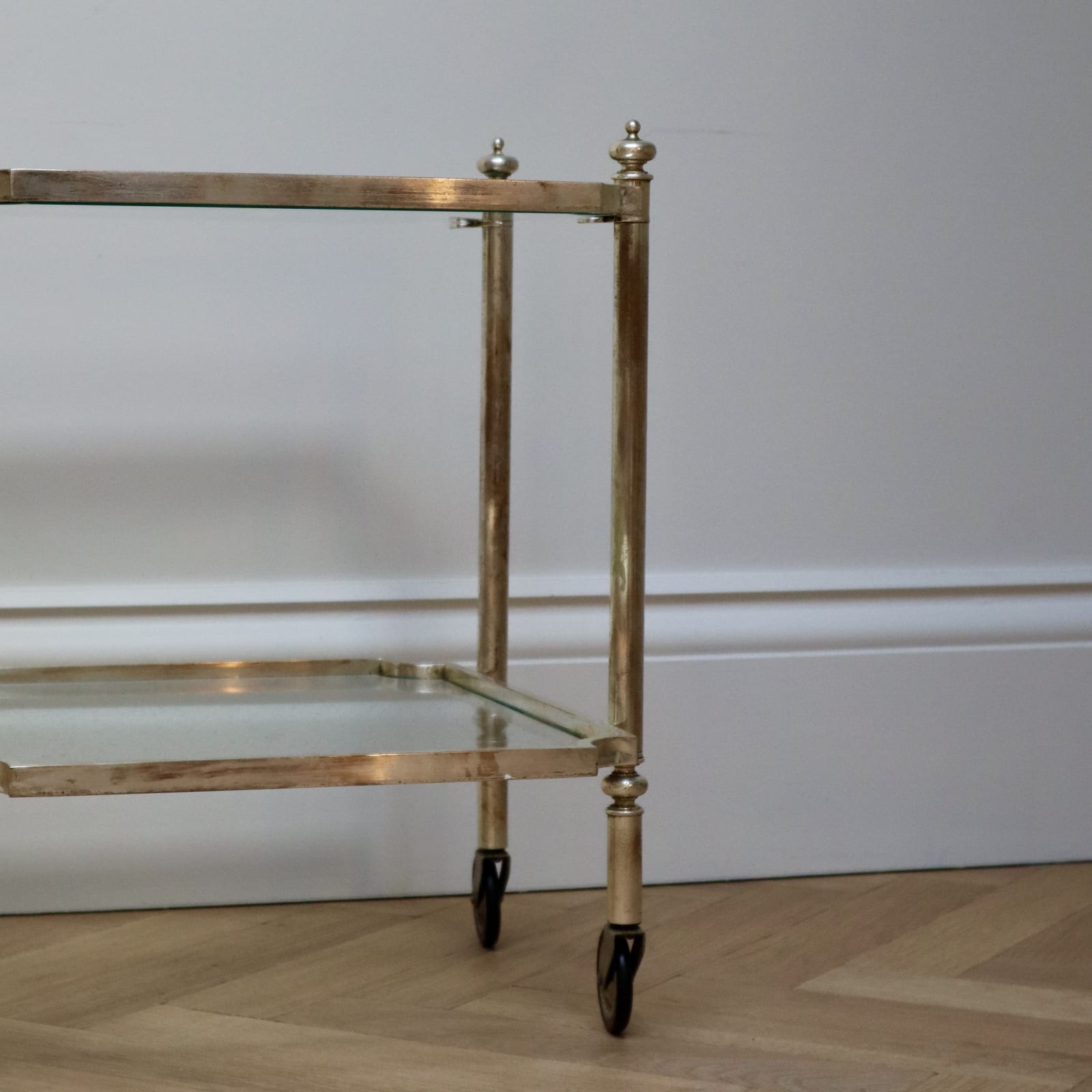 Italian, A Pair of Small Silver Metal Side Tables, Midcentury